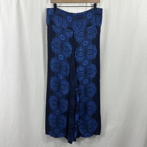 Karma Nepal Craft Blue Paisley Boho Hippie Split Front Pull On Pants Womens XL